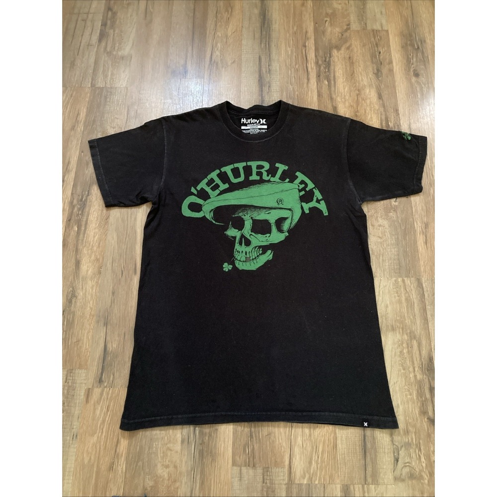 Hurley Skull Gothic Style Graphic T-Shirt Black Y2K Size M Punk O'Hurley Skater